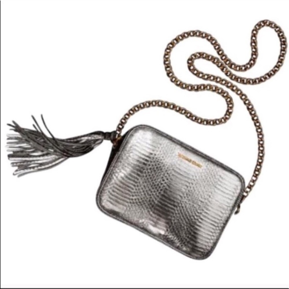Victoria's Secret Silver Metallic Crossbody Bag Chain Fringe Tassel New